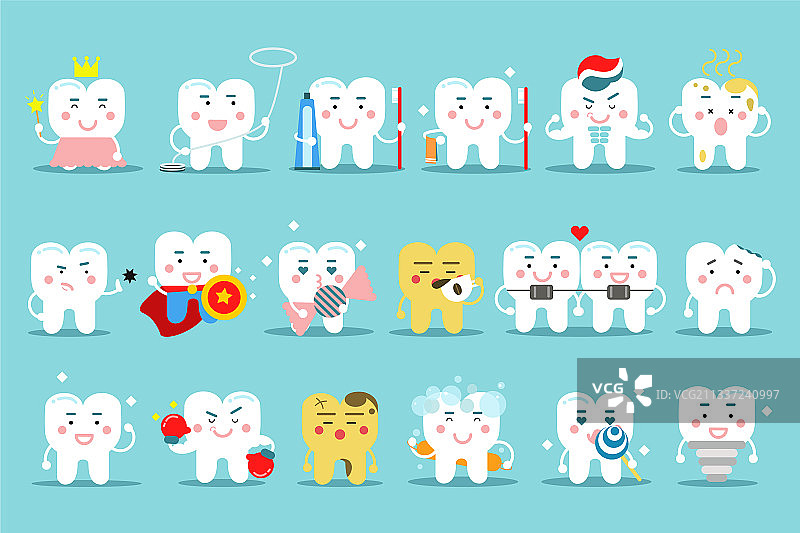 可爱的白色牙齿拿着牙线图片素材