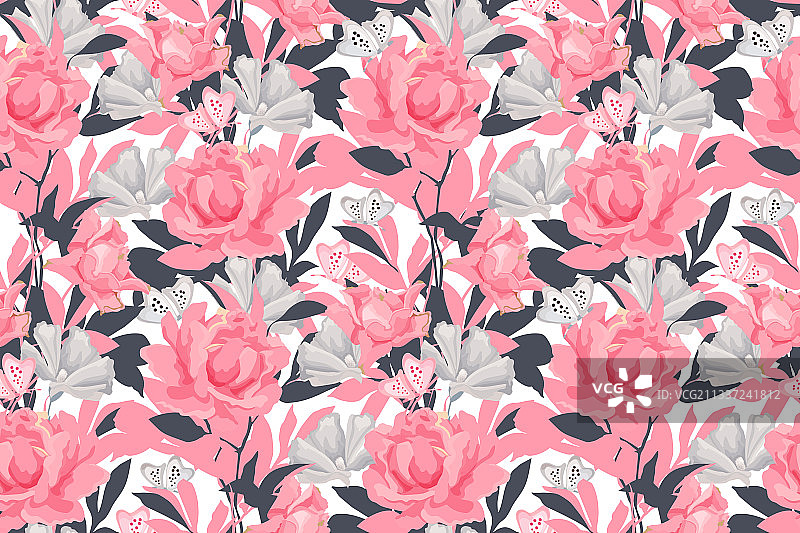 粉灰色花卉无缝图案图片素材