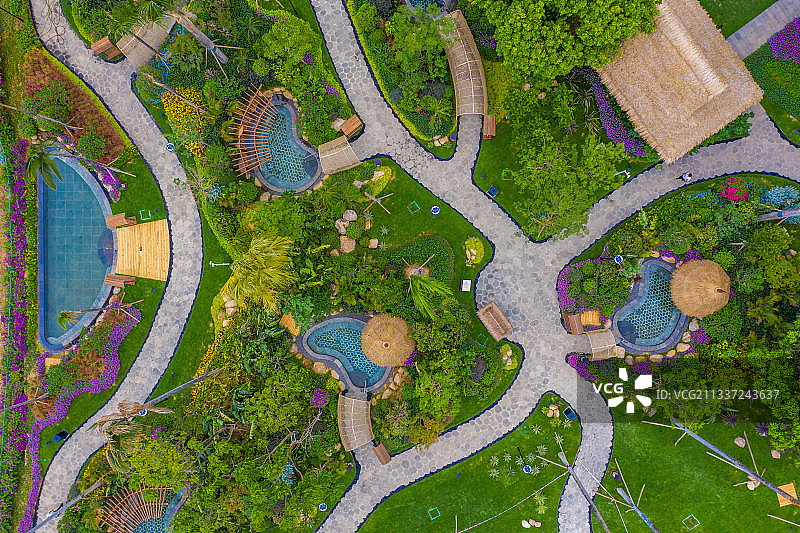 温泉泡池航拍图片素材