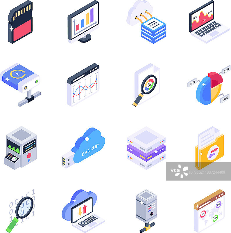 大数据和分析2.5D等距图标素材图片素材