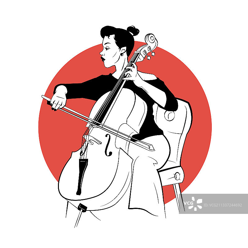 素描风格的椅子上的女大提琴家图片素材