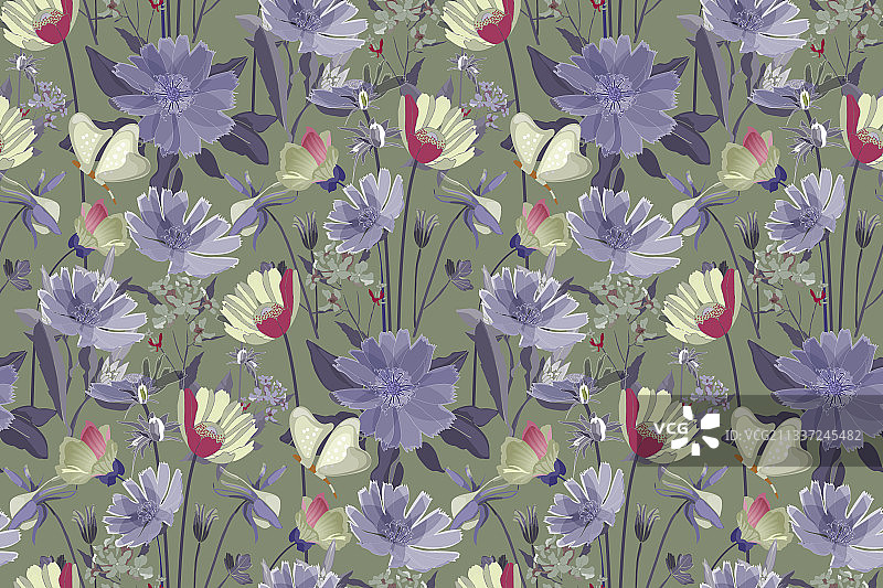 夏季花卉无缝图案图片素材