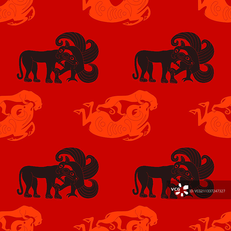 古代斯基泰艺术无缝图案图片素材