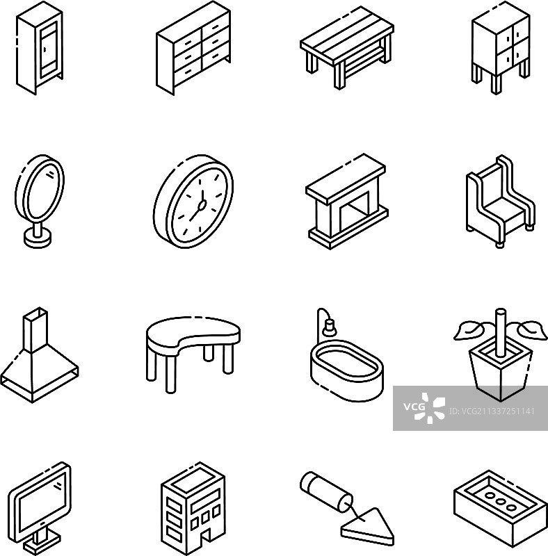 家居室内线性2.5D图标包图片素材