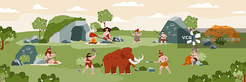 史前部落洞穴生活场景图片素材