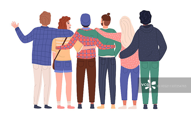 一群朋友拥抱在一起的快乐年轻人图片素材