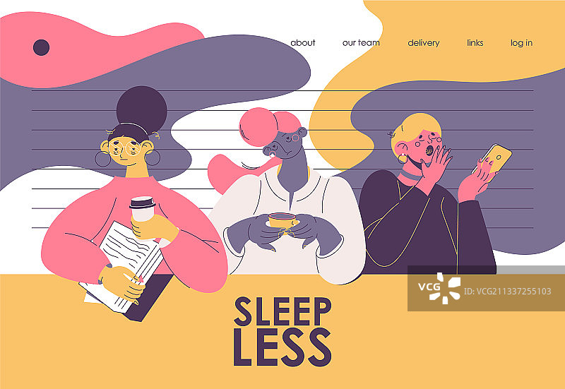 端着咖啡和文件入睡的女人图片素材