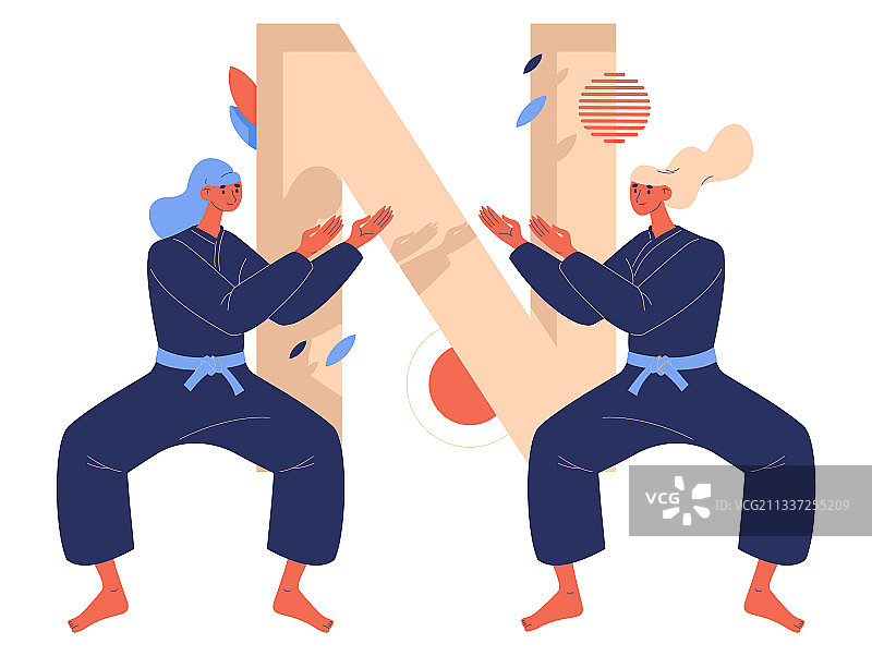 忍术女性与大写字母N战斗图片素材