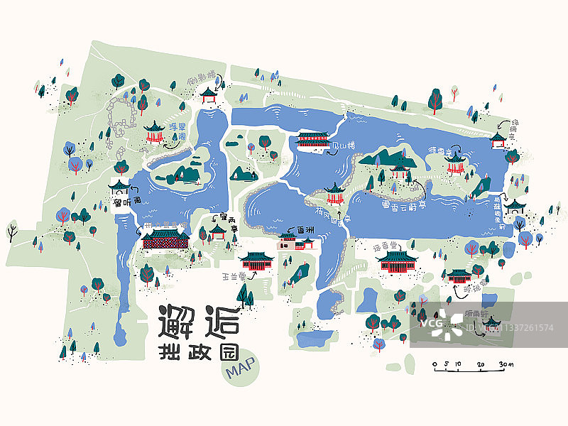 拙政园手绘地图插画图片素材
