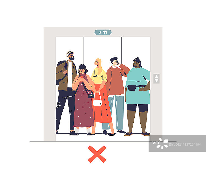 疫情期间拥挤的电梯图片素材