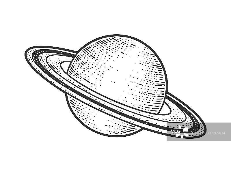 太阳系中的土星手绘草图图片素材