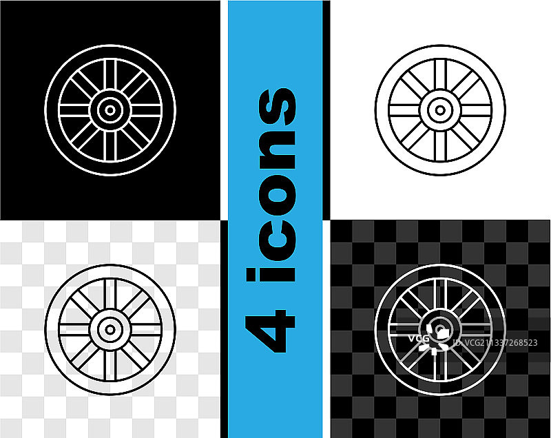 黑色背景上的旧木轮图标图片素材