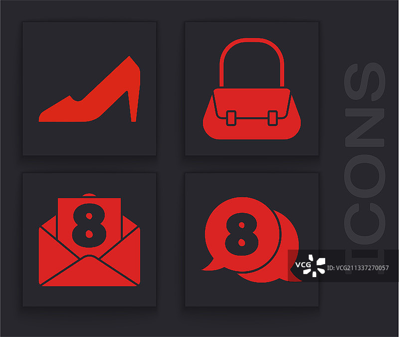 3月8日女性主题元素：对话气泡、女鞋、手提包等图片素材