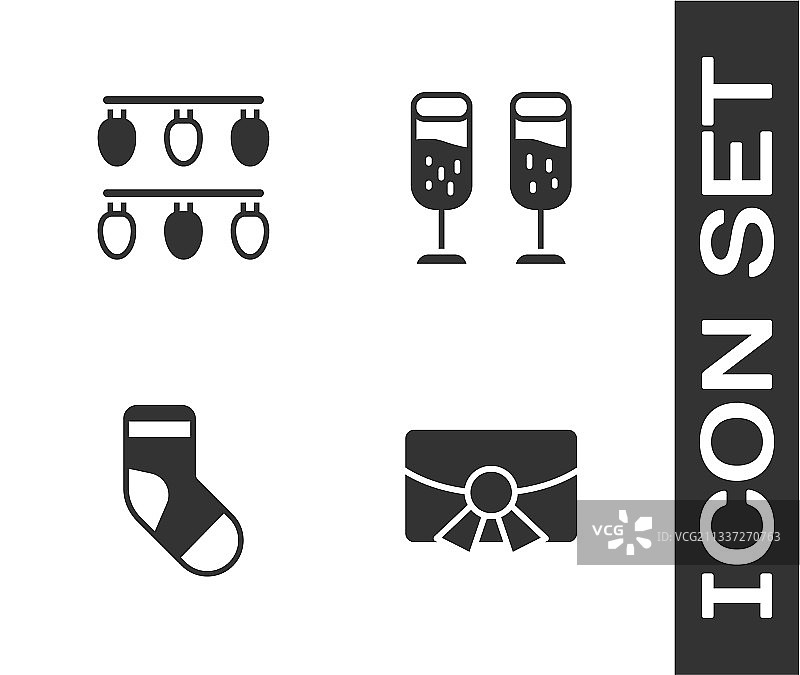 圣诞节明信片灯光长袜和玻璃杯套装图片素材