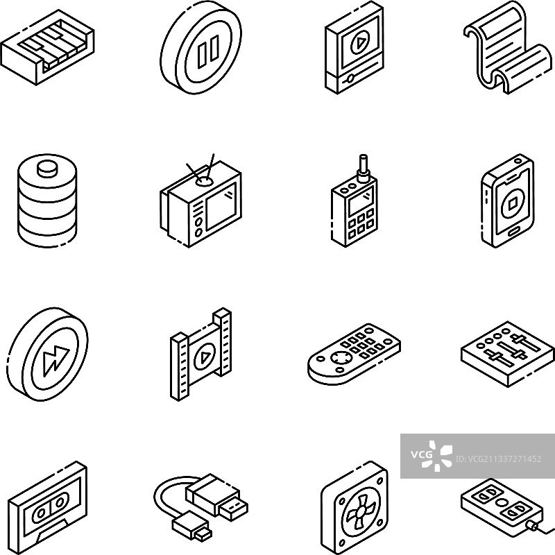 电子设备线性2.5D图标图片素材
