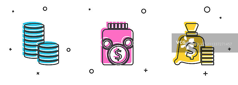 装有美元玻璃罐硬币的硬币套装图片素材