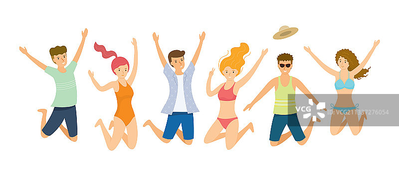 人们穿着夏装跳跃图片素材