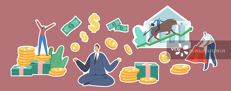 牛市交易人物贴纸套装图片素材