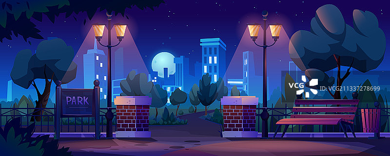 夜晚灯火下的公园与城市夜景图片素材