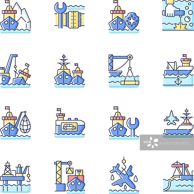 海洋产业RGB颜色图标集图片素材