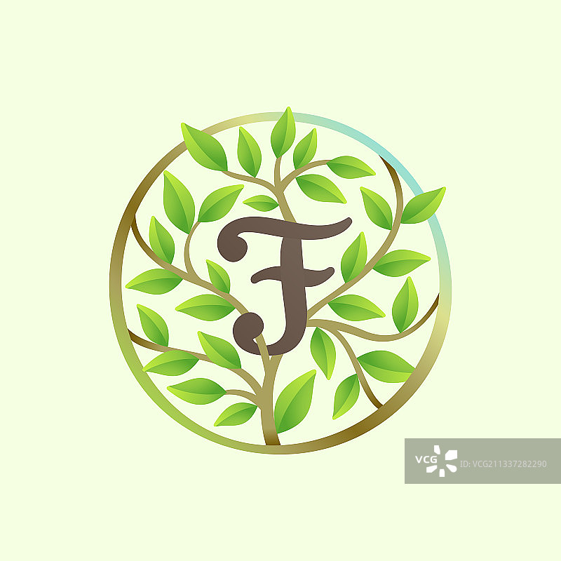 扭曲树枝构成的F字母Logo图片素材