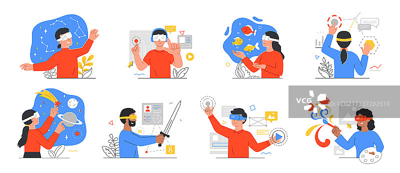 使用增强现实应用程序的人们图片素材