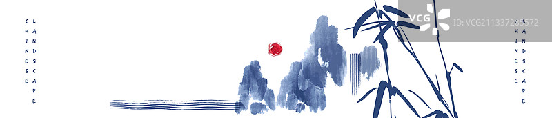 中国水墨远山背景图片素材