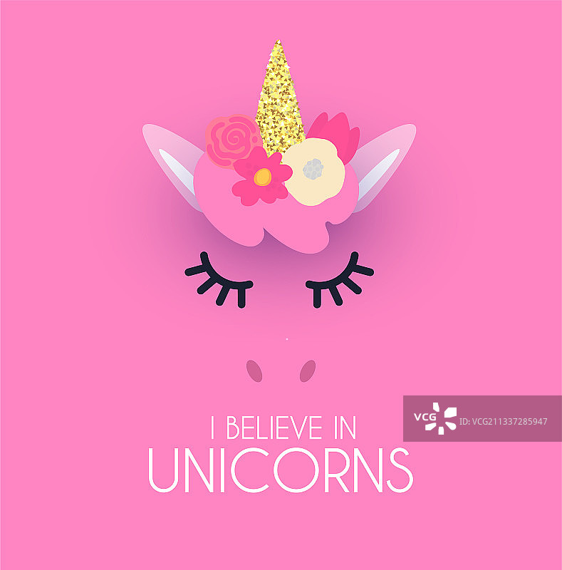 长着角花和滑稽眼睛的可爱独角兽图片素材