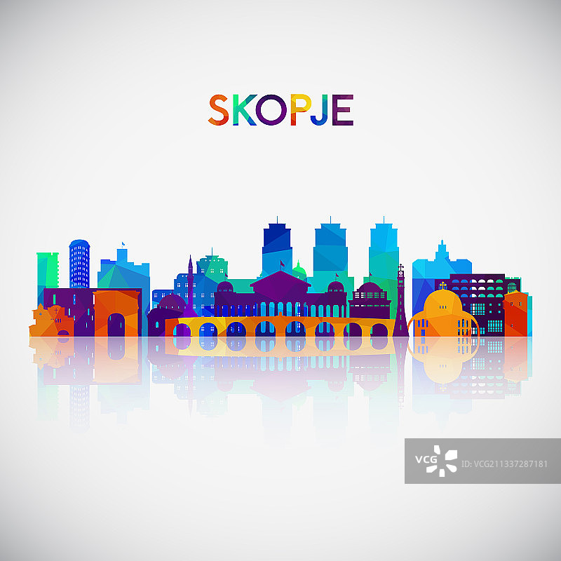 斯科普里彩色几何天际线剪影图片素材