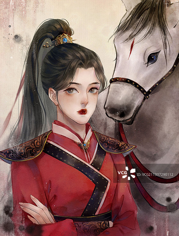 十二生肖拟人中国风古风水墨插画——马图片素材