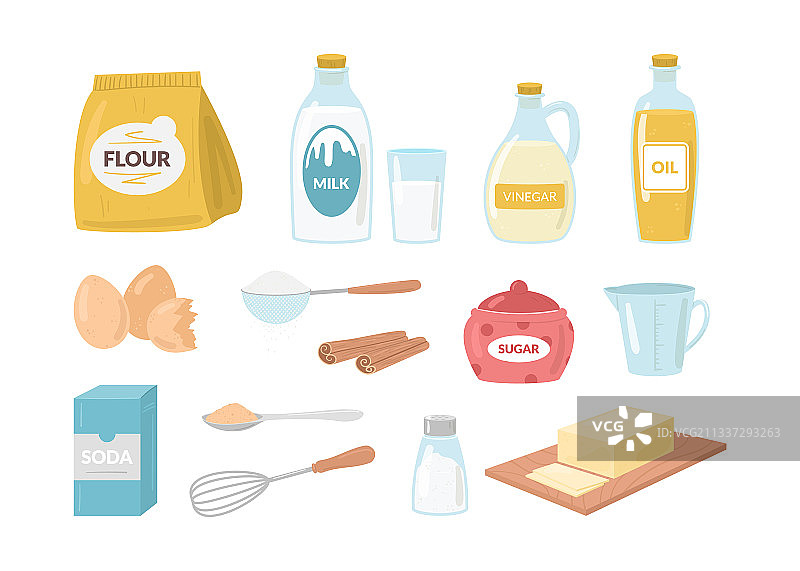 卡通彩色蛋糕烘焙原料图标合集图片素材