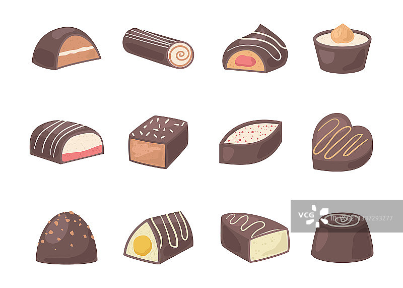 卡通彩色巧克力糖果图标集图片素材