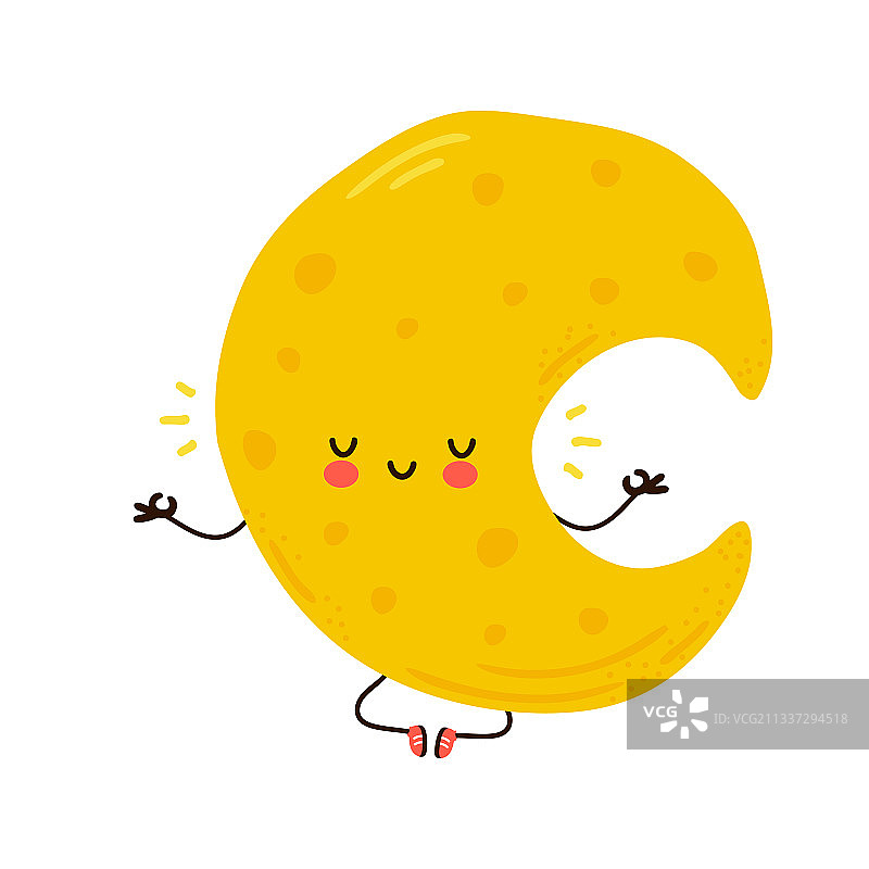 可爱的月亮瑜伽姿势卡通手绘图片素材
