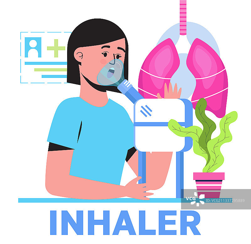 患者使用吸入器雾化器图片素材