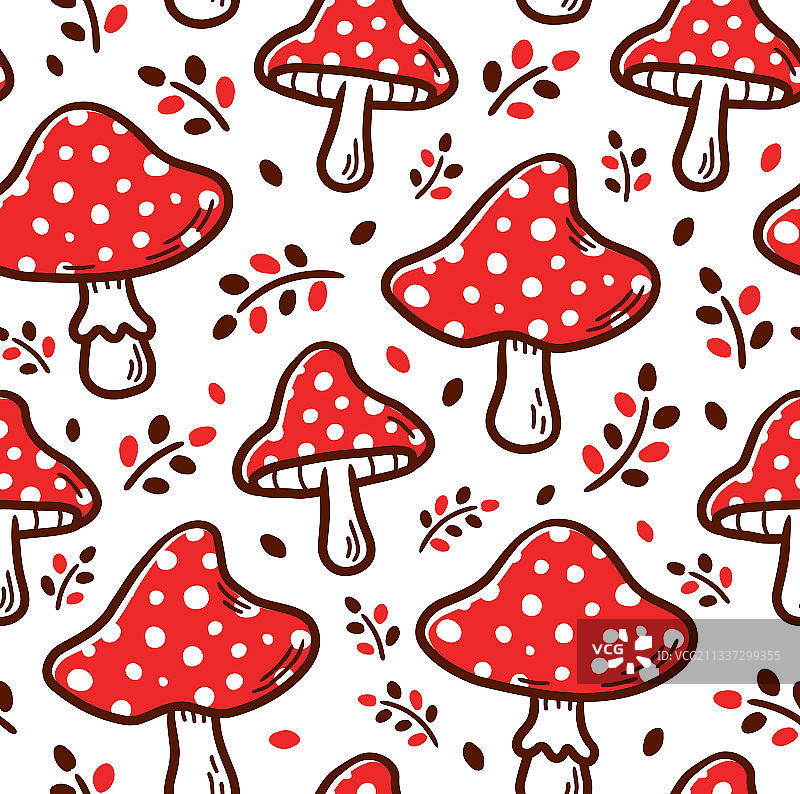 毒蝇伞蘑菇卡通无缝图案图片素材