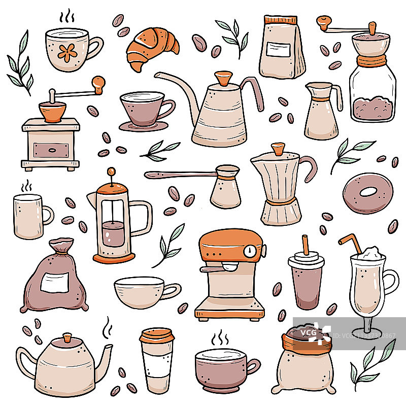 手绘咖啡元素涂鸦图片素材