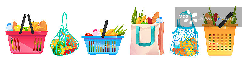 环保购物袋：网袋、纸袋和棉布袋图片素材