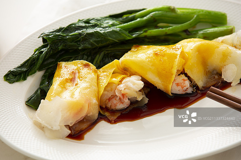 中华美食粤式肠粉和拉肠图片素材