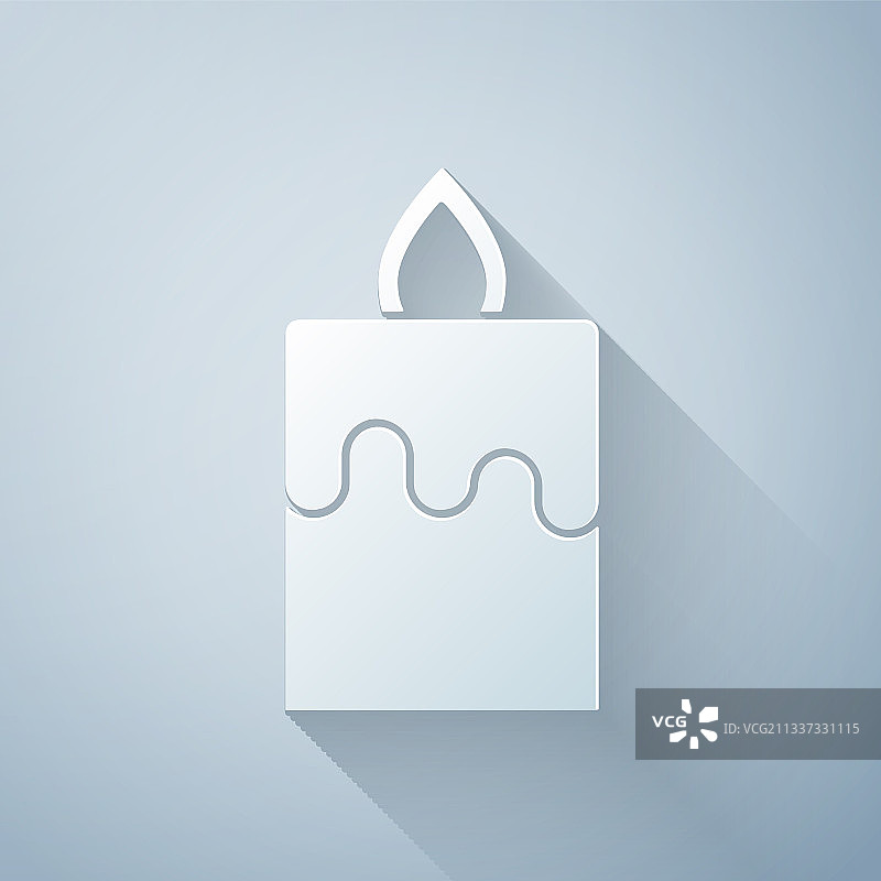 灰色背景上的剪纸燃烧的蜡烛图标图片素材