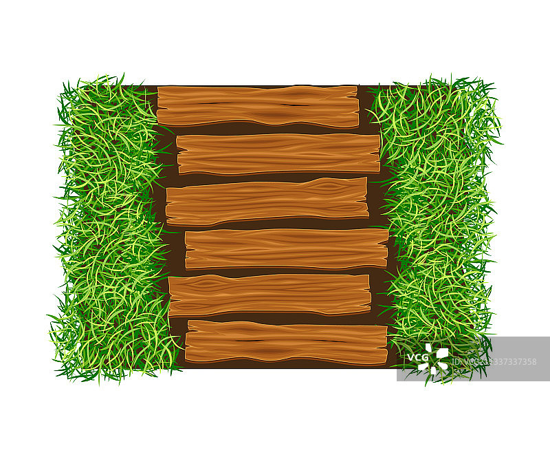 绿色草坪上的木制走道图片素材