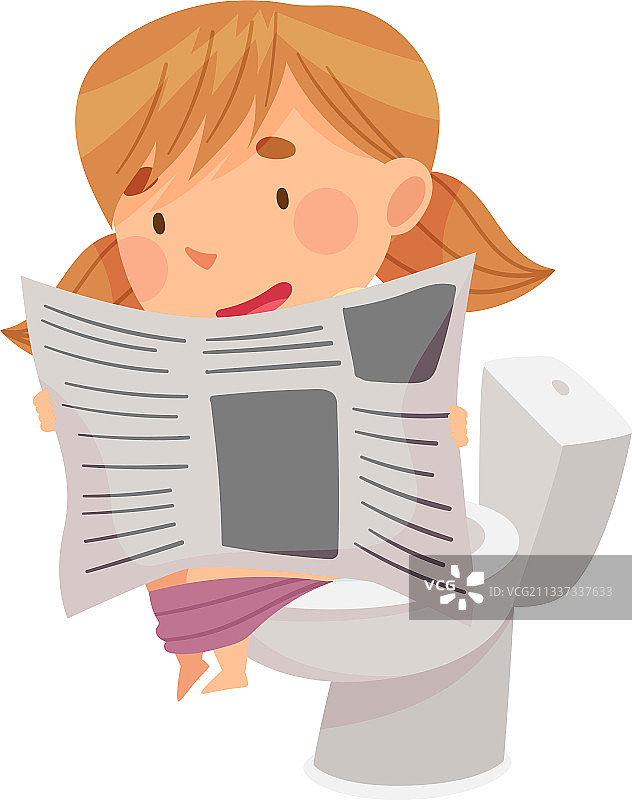 坐在马桶上阅读的小女孩图片素材