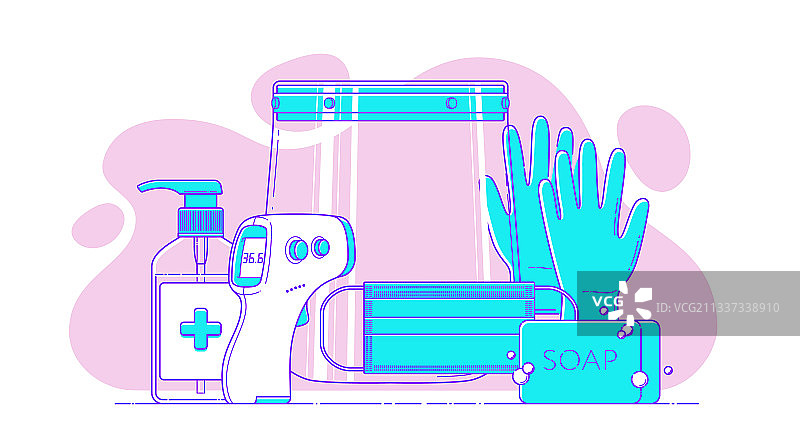 个人防护装备线条图标背景图片素材