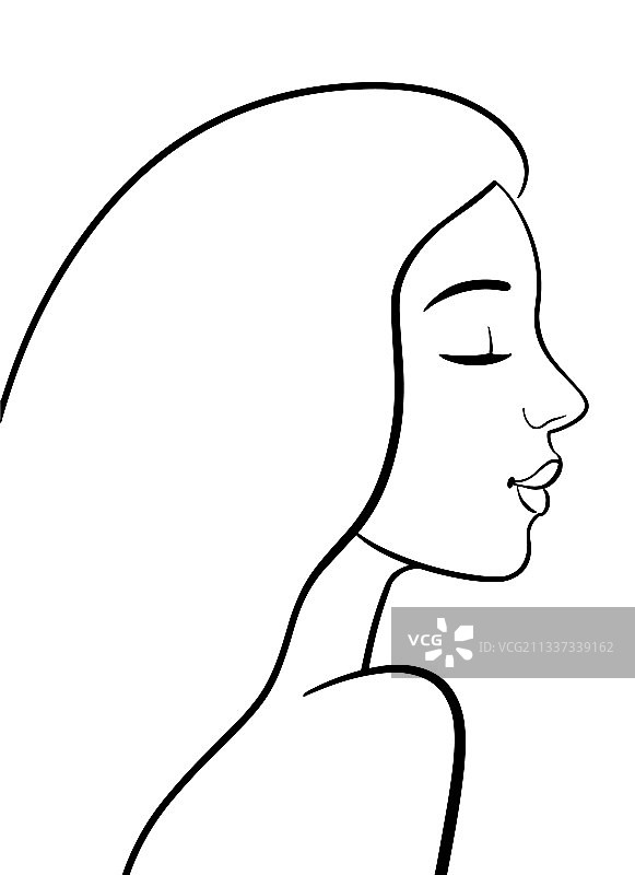 线稿优雅年轻女性肖像图片素材