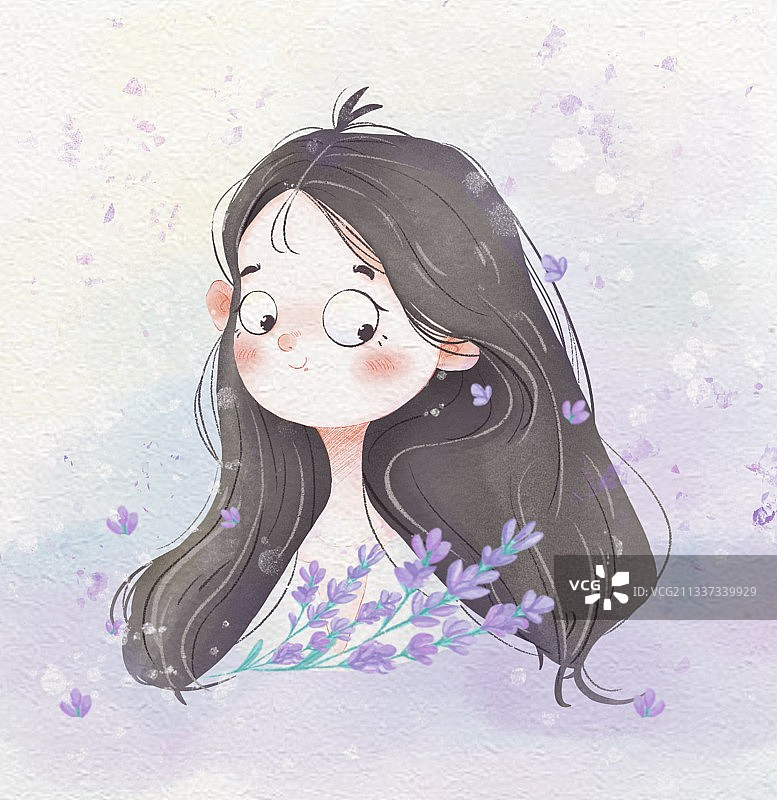 薰衣草水彩头像图片素材