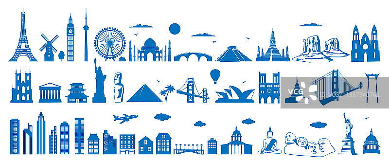 世界著名建筑地标轮廓剪影图片素材