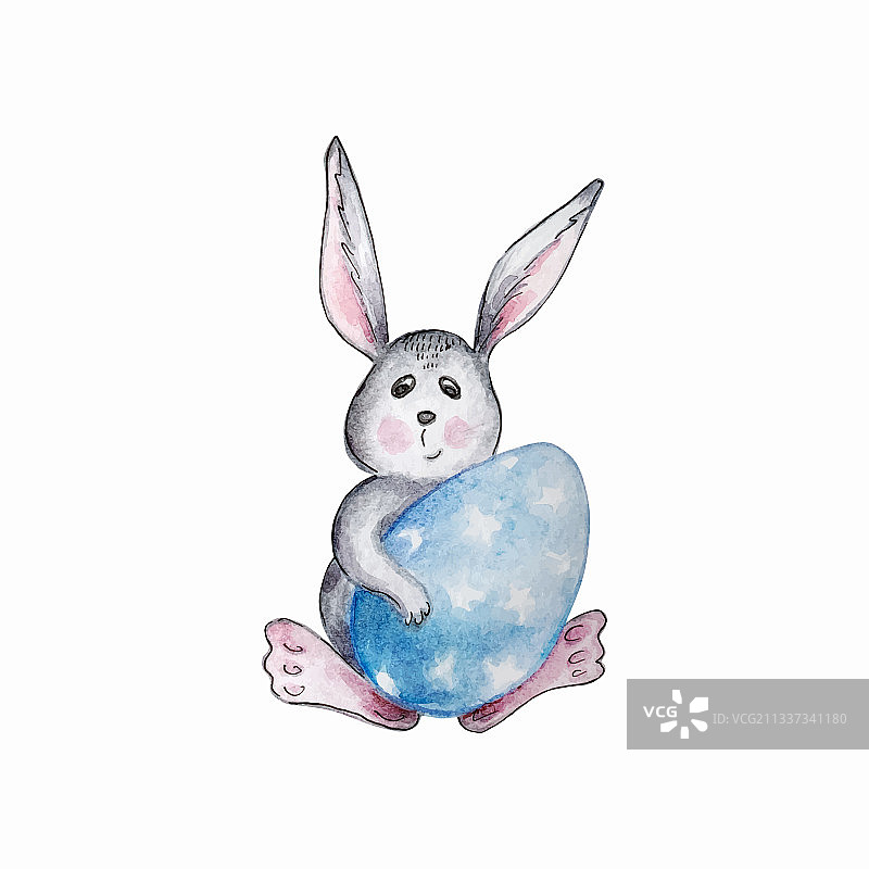 水彩灰色复活节兔子与复活节彩蛋图片素材