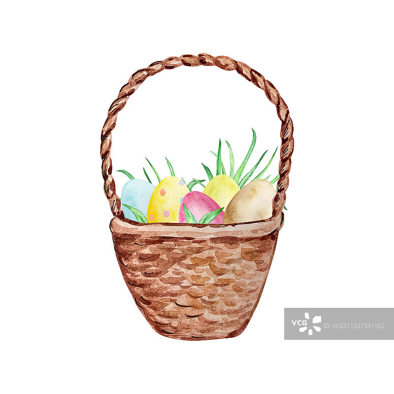 水彩复活节棕色柳条篮图片素材