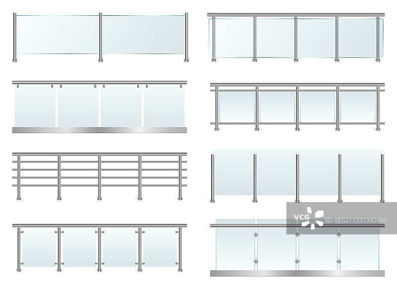 白色背景上的玻璃栏杆设计图片素材
