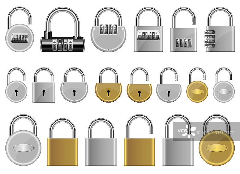 白色背景上的挂锁套装设计图片素材