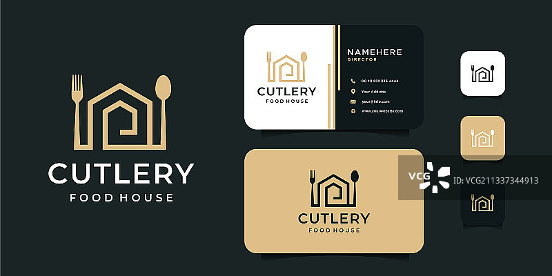 餐具房屋叉子和勺子Logo设计图片素材